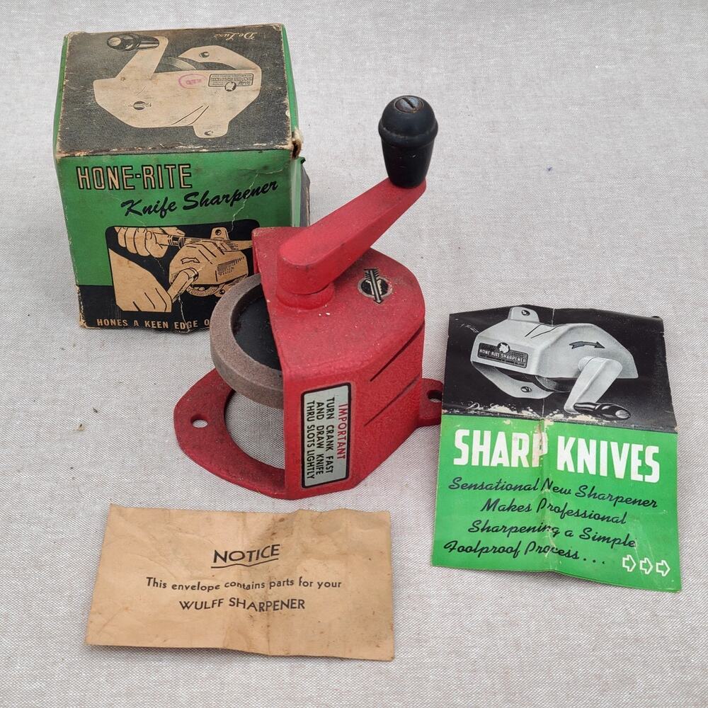 Vintage 1950's Wulff Hone Rite Knife Sharpener Red DeLuxe in Original Box